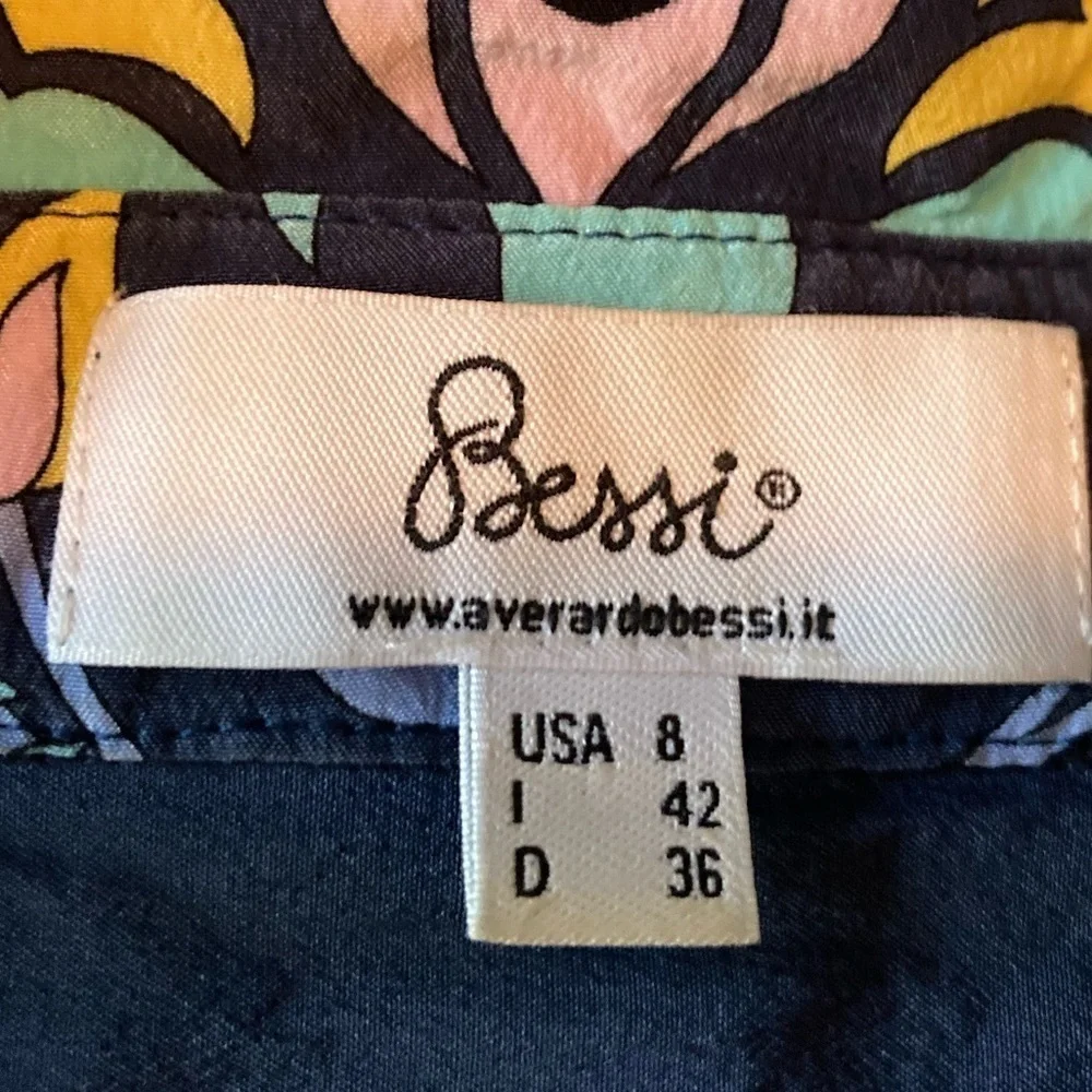 Averardo Bessi 60s print silk button front blue shirt. Size 8. - Picture 2 of 9